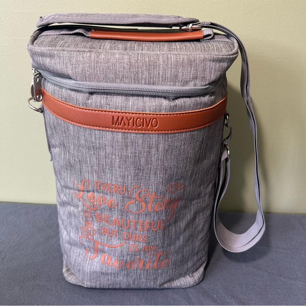 Insulated Cooler Bag w Strap for 2 Wine Booze Bottles!